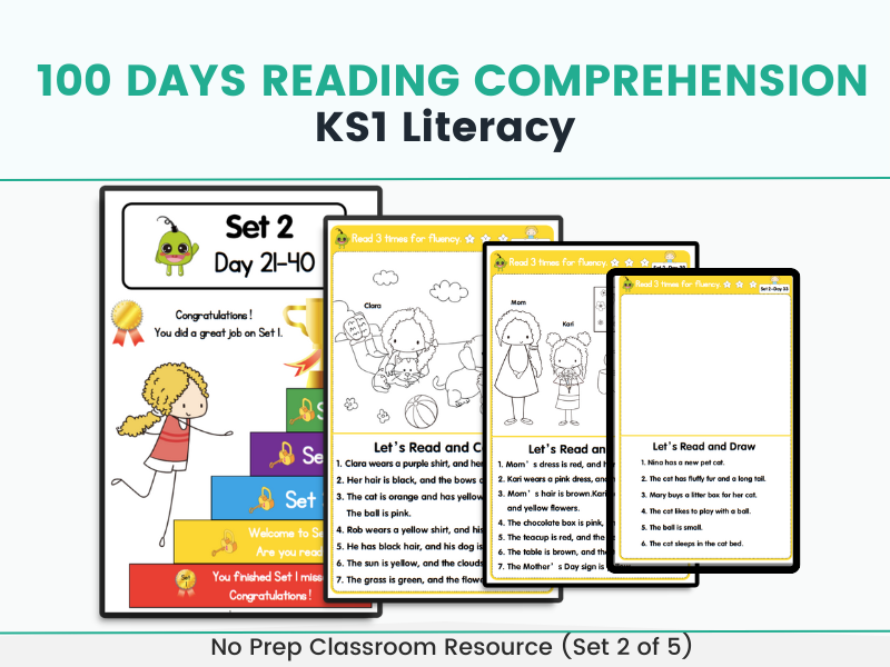 100 Days Reading Comprehension Worksheets (SET 2) for KS1 Literacy
