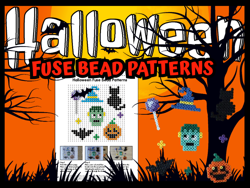 Halloween Fuse Bead Patterns | Perler Bead Halloween Craft Activities for Kids