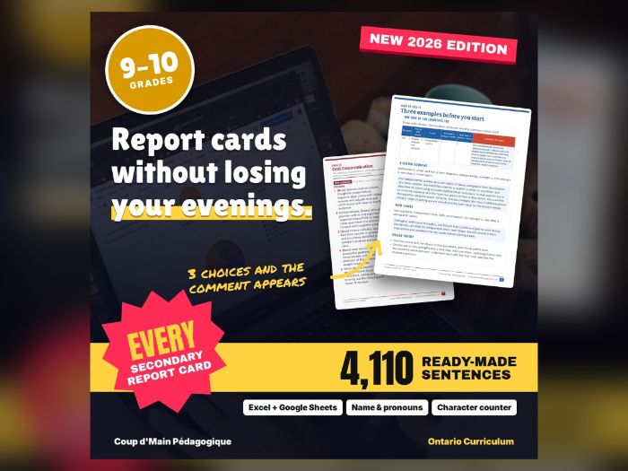 Ontario Report Card Comments Generator Grades 9-10 | Bank + Learning Skills