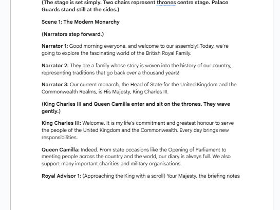 The Royal Family - Class Assembly Script