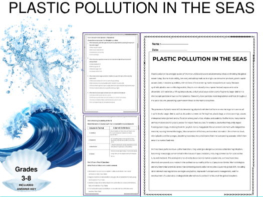Plastic Pollution in the Seas Reading Comprehension Passages & Questions Worksheets