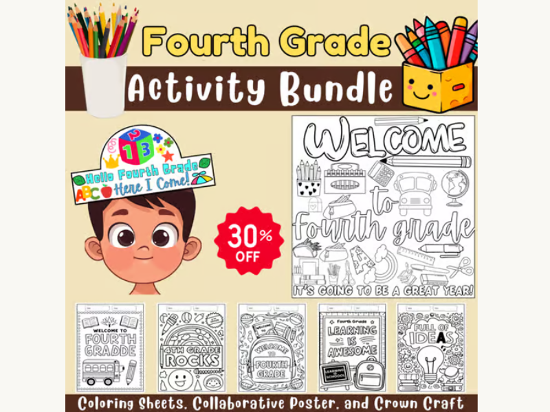 Fourth Grade Back to School Bundle | Coloring Sheets, Collaborative Poster...