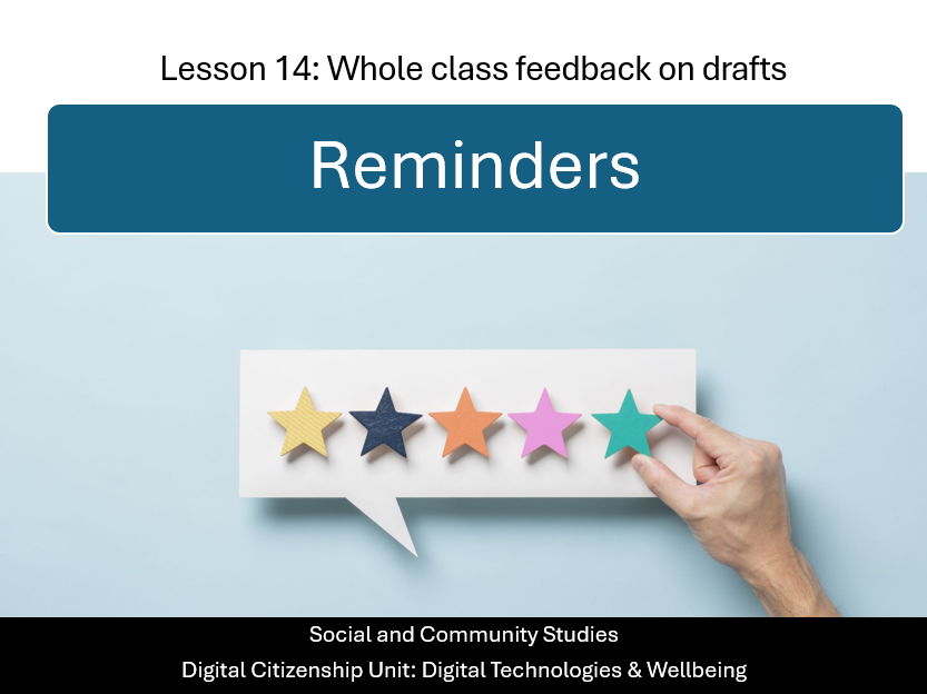Social and Community Studies: Digital Citizenship – Whole class feedback