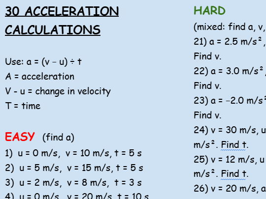 Acceleration calculation practice