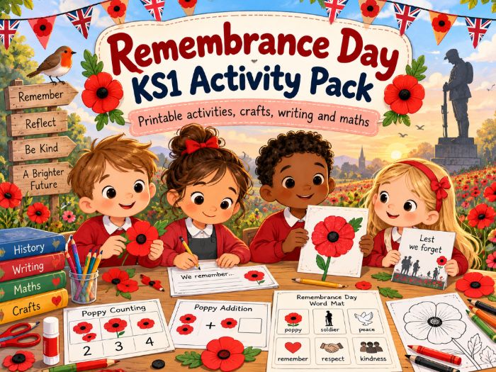 Remembrance Day KS1 Activity Pack | Poppies, Writing, Maths, Crafts & Activities