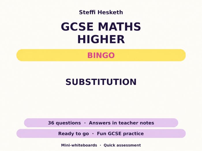 Substitution GCSE Maths Higher Bingo