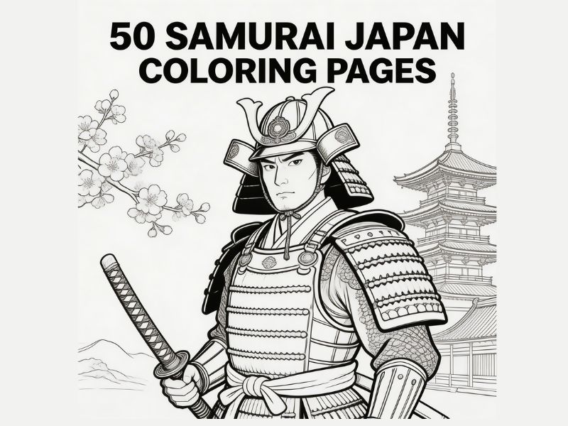 50 Samurai Japan Coloring Pages (PDF Printable) – Traditional Japanese Warrior Art for Kids & Adults