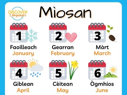 Scots Gaelic Months of the Year Vocabulary Posters Worksheets and Wordsearch