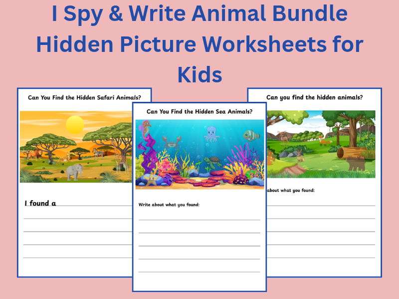I Spy & Write Animal Bundle | Hidden Picture Worksheets for Kids