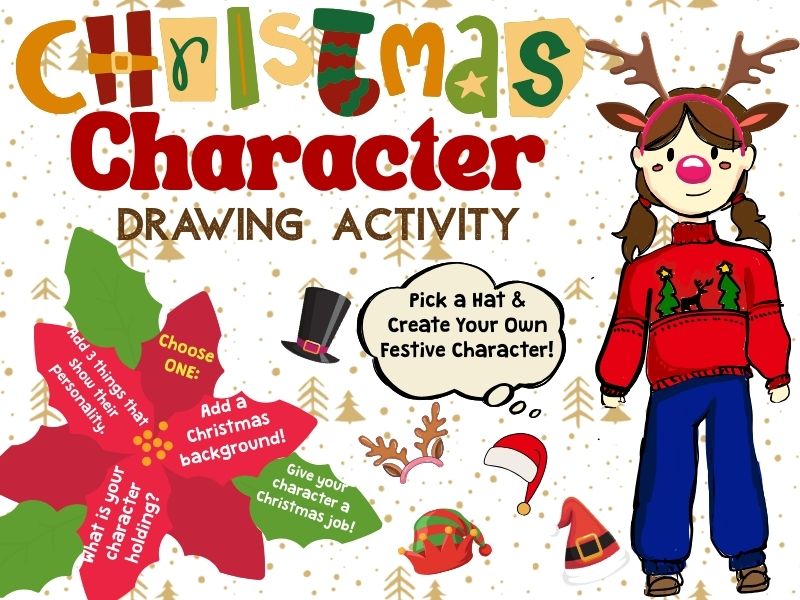 New Christmas Character Drawing Activity – Pick-a-Hat Creative Art Pack (30 Hats!)-KS1-KS2 Printable