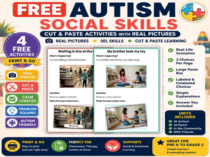 Free Autism Social Skills Cut & Paste