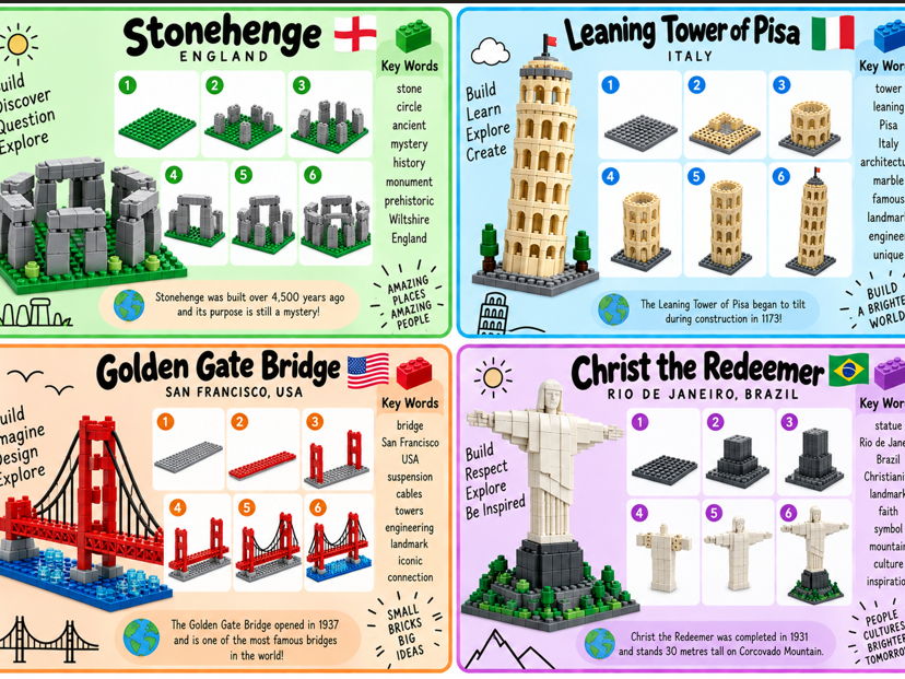 12 Lego Landmark Building Cards