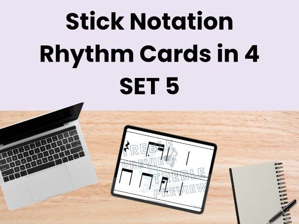 Stick Notation Rhythm Cards in 4 - SET 5