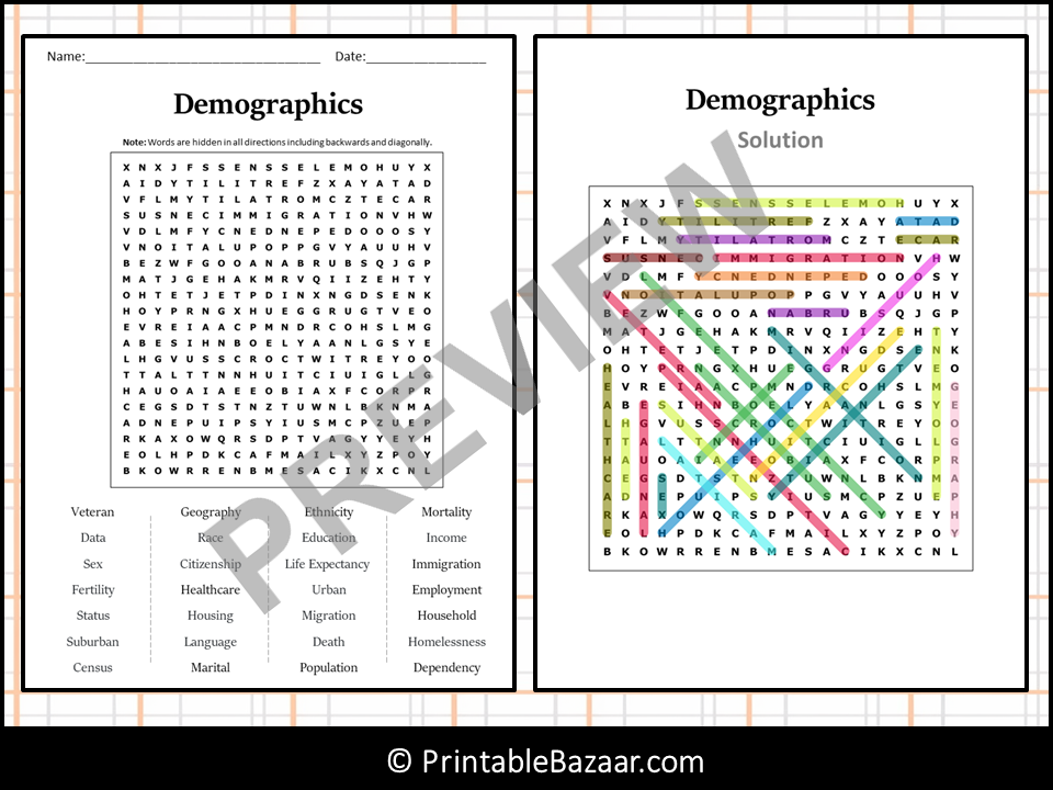 Demographics Word Search Puzzle Worksheet Activity | Teaching Resources