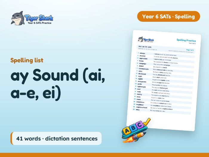 ay Sound (ai, a-e, ei): Year 6 Spelling List
