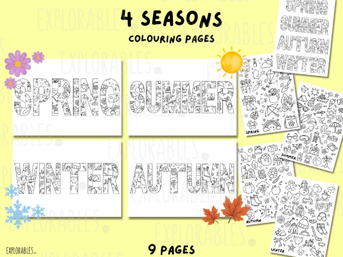 Four Seasons Themed Colouring Pages With Cute Pictures To Highlight Spring Summer Autumn And Winter