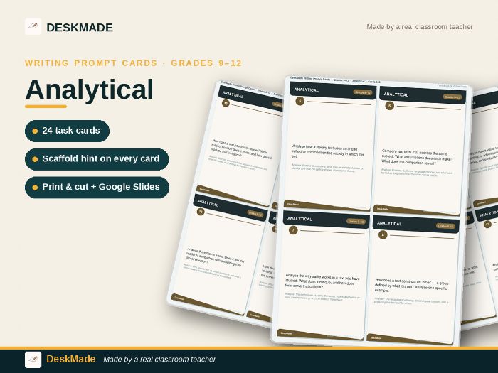 Analytical Writing Prompt Cards | Grades 9–12 | IB DP