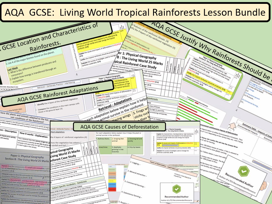 AQA GCSE Tropical Rainforests Bundle, 5 Complete Lessons.