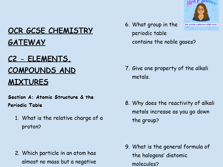 OCR GCSE Chemistry C2 Retrieval Practice: Low-Stakes Questions on Bonding & Properties of Matter