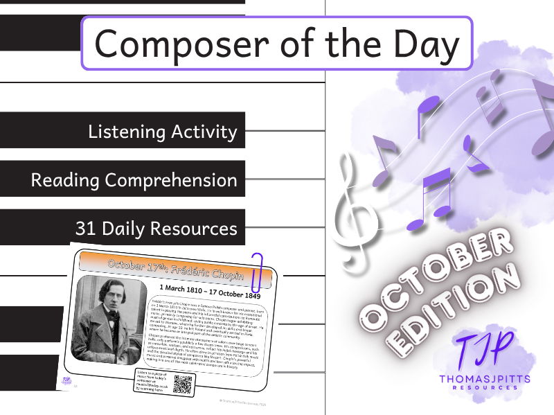 October Music Reading Comprehension | 31 KS2 & KS3 Composer Activities with Answers
