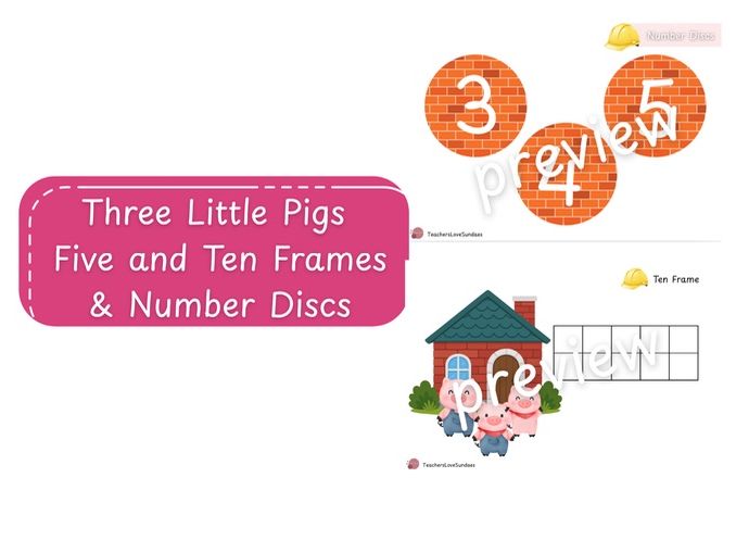 Five and Ten Frame & Number Discs Three Little Pigs