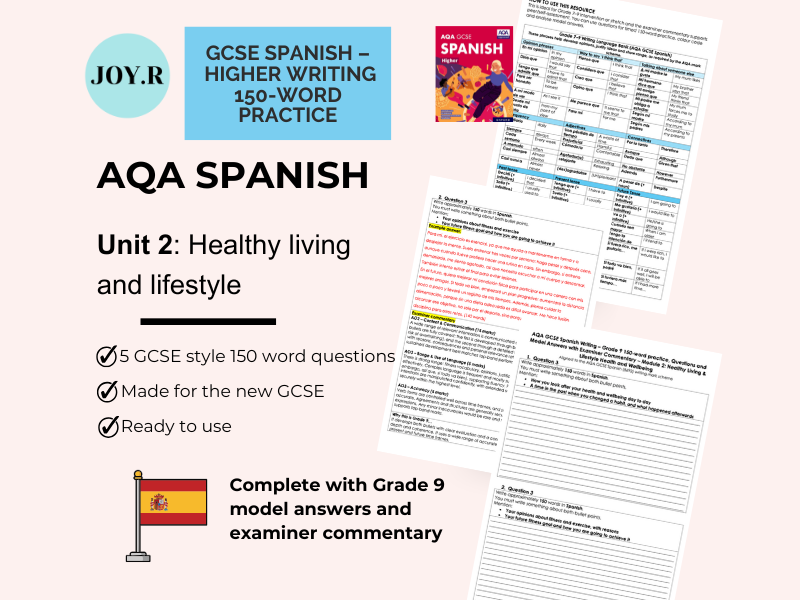 Unit 2: Healthy living and lifestyle- Higher 150 Word Writing Practice (Grade 7–9)-AQA GCSE Spanish