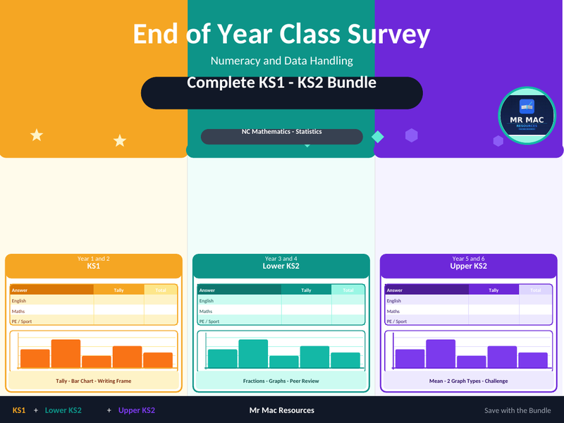 End of Year Class Survey - Maths Statistics - Complete KS1 to KS2 Bundle
