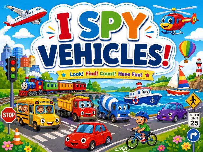 I Spy Vehicles Printable Activity Pages for Kids – Fun Traffic Signs & Transport Search Game (A4)
