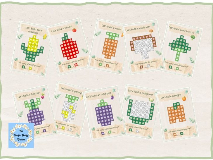 Multilink/Snap Cube Challenge Cards - Vegetable (Natural Theme)