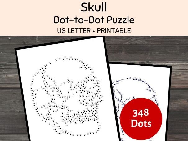 Skull Dot-to-Dot Puzzle, Science Biology Class