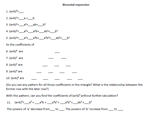 Cie P1 Binomial Expansion Explore File Teaching Resources