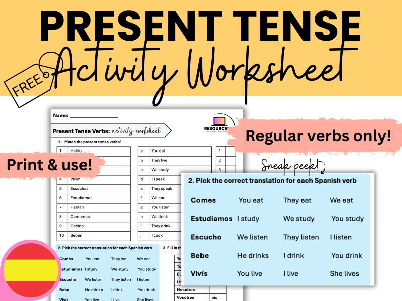 Spanish Present Tense Regular Verbs Activity Worksheet