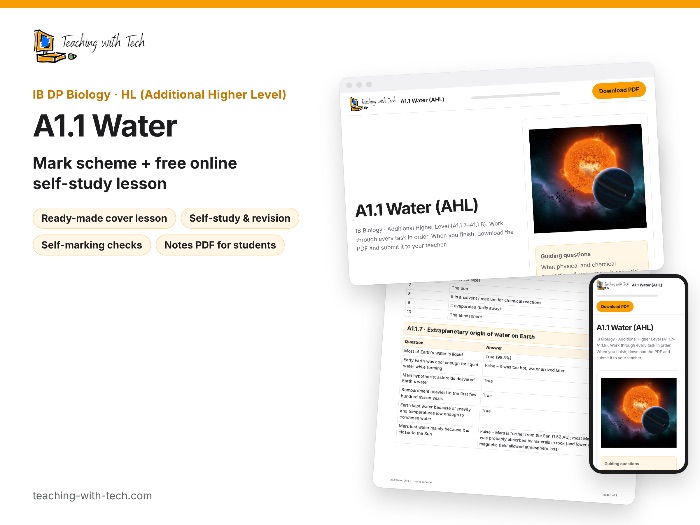 A1.1 Water  (IB DP Biology AHL) – Mark scheme + free online self-study lesson