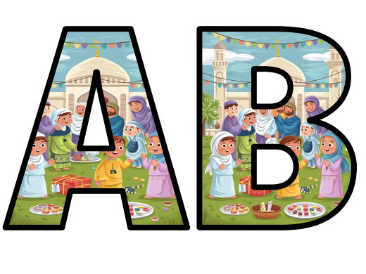 Eid al-Fitr Night Festival Family Friends Lettering Set Display Title ...