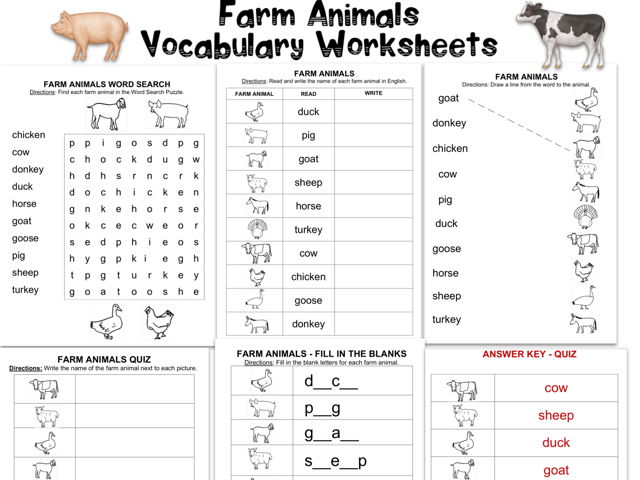 Farm Animals Vocabulary | ESL and EAL English Worksheets | 5 Activities