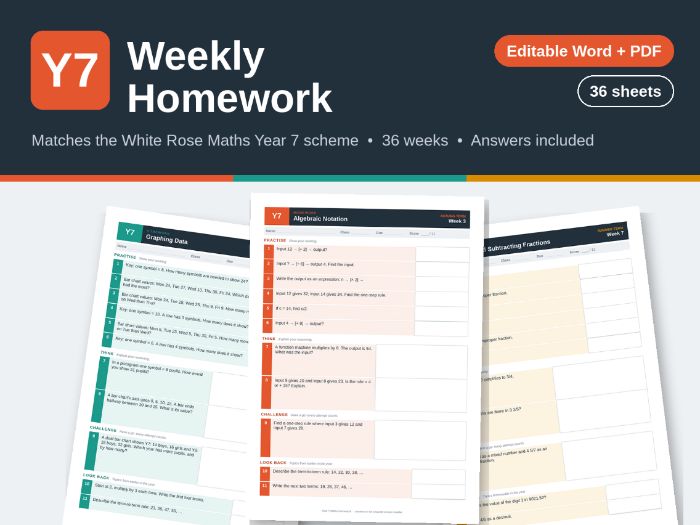 Year 7 Weekly Maths Homework – White Rose Maths aligned