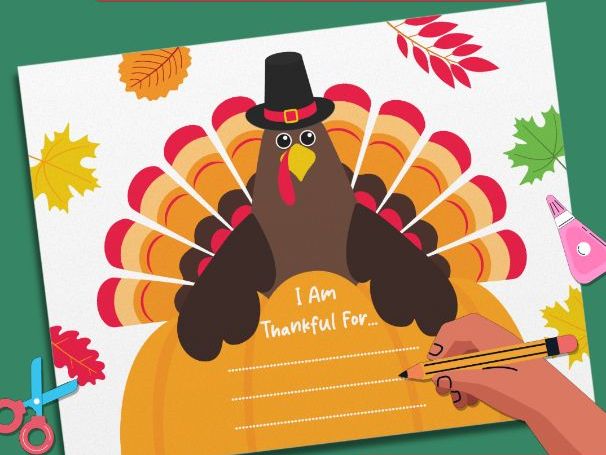 Thanksgiving Placemat Craft, Turkey Paper Craft, Gratitude Worksheet