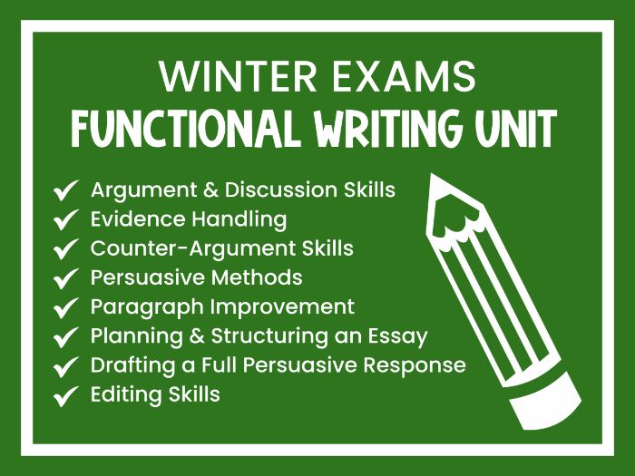 Winter Exams Persuasive Writing: Discussion, Evidence & Essay Pack