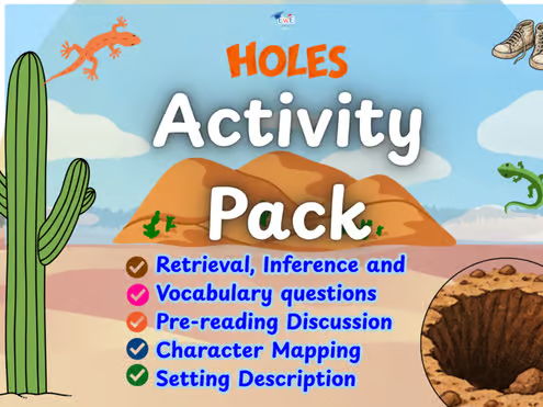 Holes by Louis Sachar - 6 Worksheets/Activities-Early chapters -Guided Reading