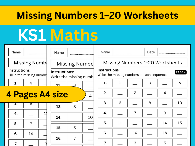 Missing Numbers 1–20 Worksheets | KS1 Maths