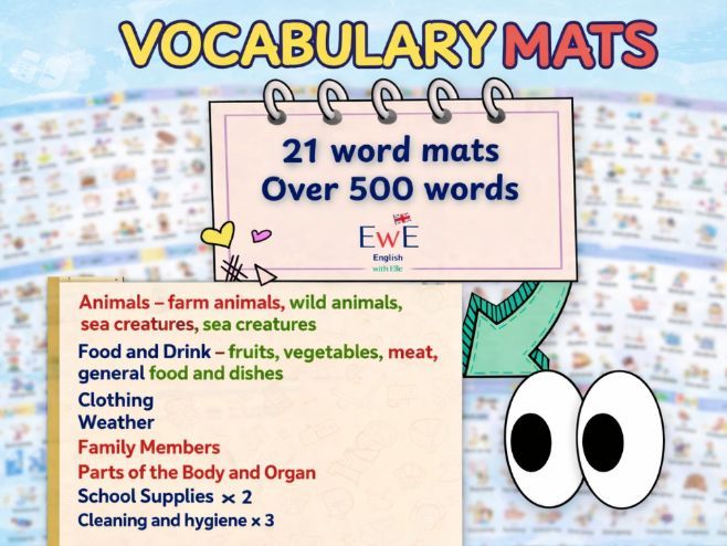 Vocabulary Word Mats MEGA PACK – Over 500 Words Across 21 Thematic Mats!