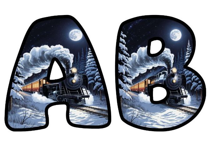 Frosty Night Locomotive Alphabet Lettering Set | Classroom Display | Upper & Lowercase, 0-9