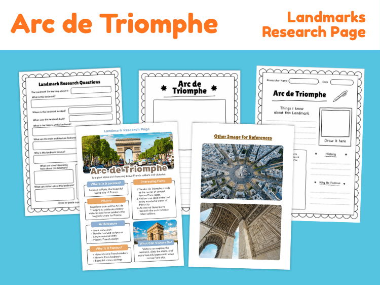 Arc de Triomphe Research Project | Landmark Worksheets & Activities
