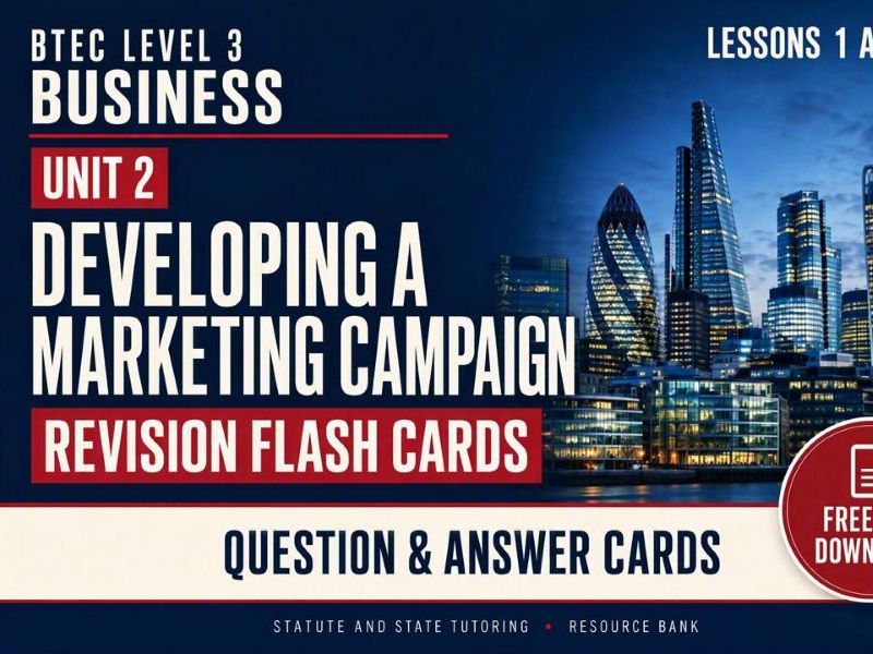 Pearson BTEC Level 3 Business: Unit 2 Developing a Marketing Campaign - Revision Flashcards FREE
