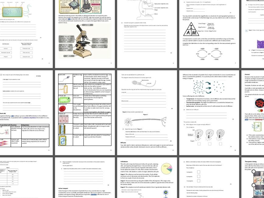 GCSE separate science cell biology mastery booklet revision practise paper 1