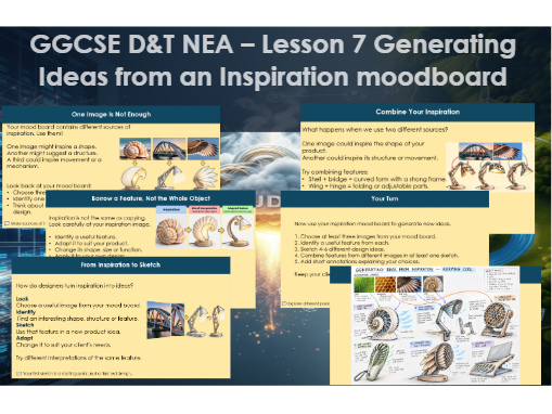GCSE D&T NEA – Lesson 7 Generating Ideas from Inspiration Mood board