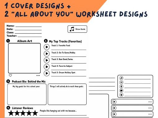 All about me - Podcast bulletin board design and worksheets