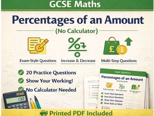 GCSE Percentages of Amounts Word Problems Easy