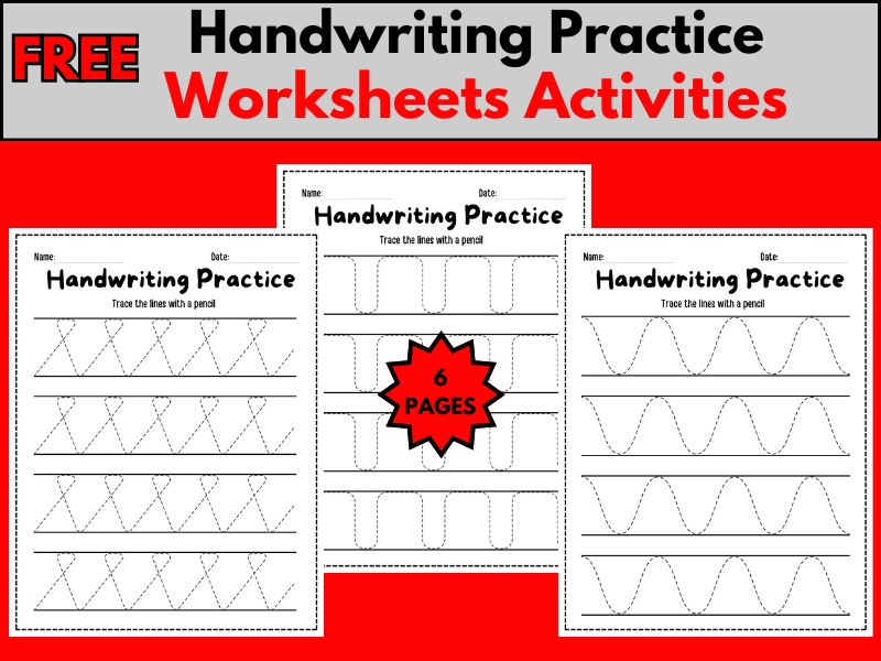 FREE 6-Page Handwriting Tracing Worksheets