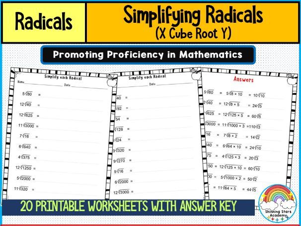 Simplifying Radicals (x Cube Root y) Worksheets | Cube Roots & Radical Expressions Practice